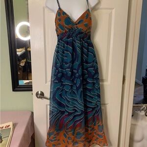 She's Cool Vibrant Blue and Orange Midi Dress